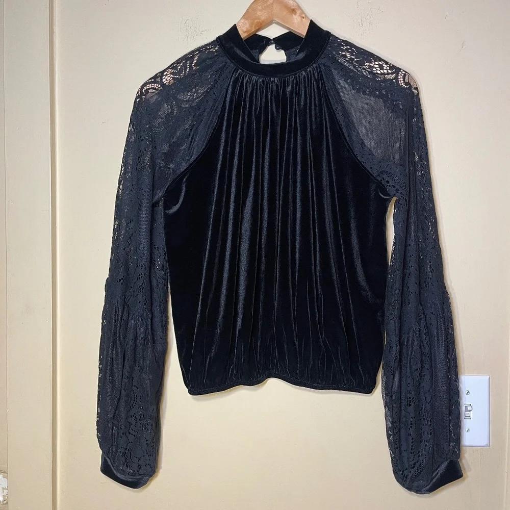 Free People Black Velvet Lace Top
